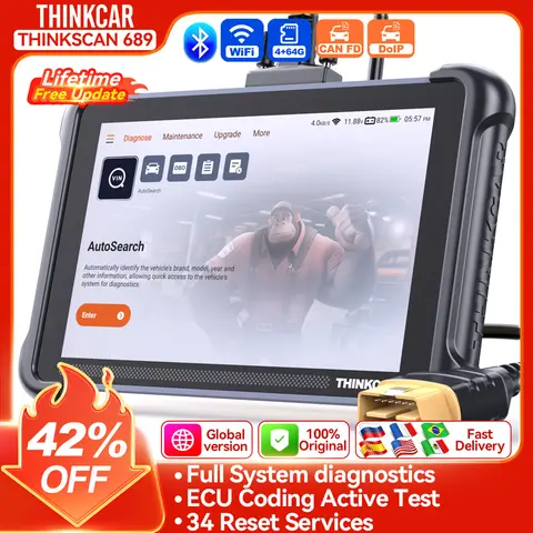 THINKCAR Scanner Free THINKCAR THINKSCAN 689 Bidirectional Scan Tool With CANFD&DoIP OBD2 Scanner ECU Coding Bi-Directional Control 34 Reset Free