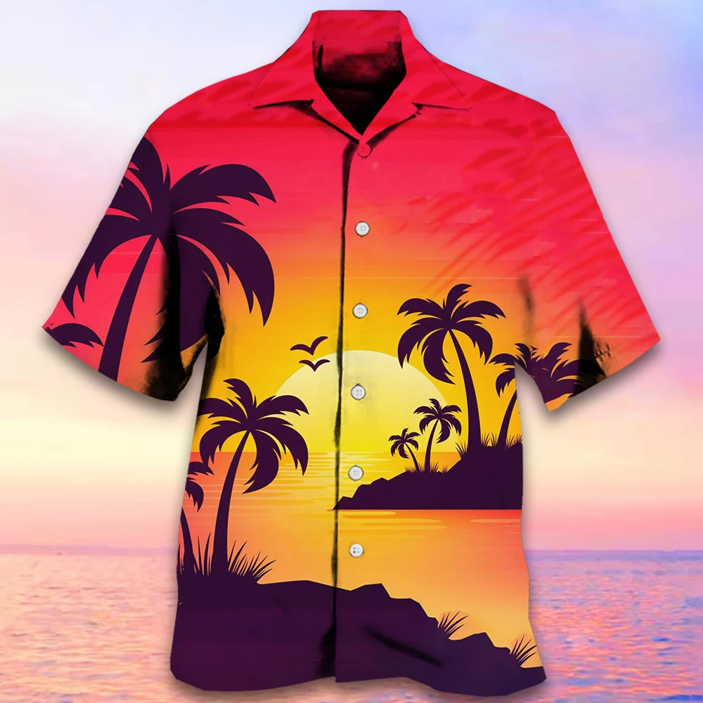 

Summer Short Sleeve Coconut Tree Print Shirt Men's Beach Casual Hawaiian Shirts For Men Colorful Oversized Cuban lapel Shirts