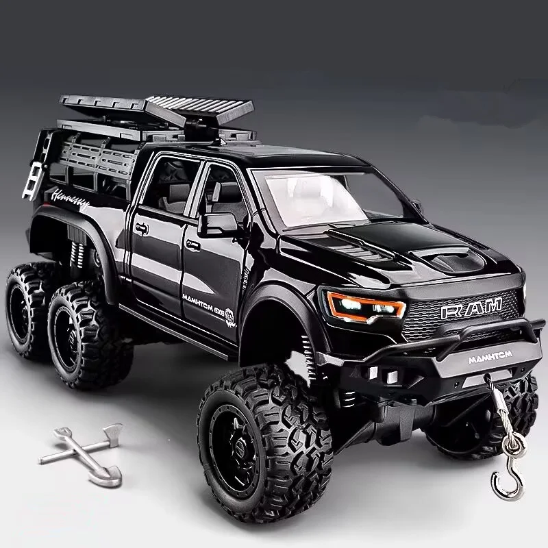 1:24 dodge tiranossauro ram 1500 rex captador liga modelo de carro diecast metal veículos off-road modelo de carro som luz crianças brinquedo presente