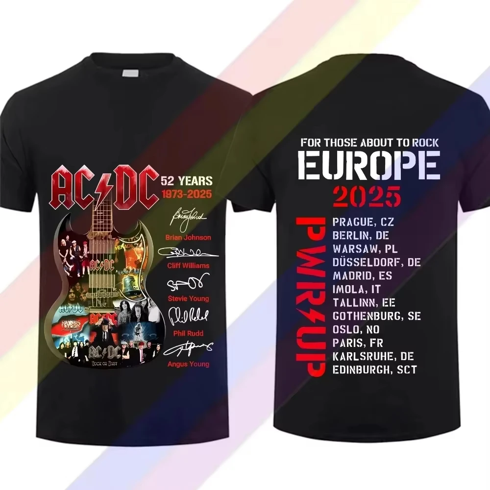 2025 التيار المتناوب تيار مستمر الفرقة المطبوعة النساء الرجال تي شيرت قريبا قريبا كلمات روك عادية قصيرة الأكمام جولة علوية PWRU القطن المتضخم قميص بلايز