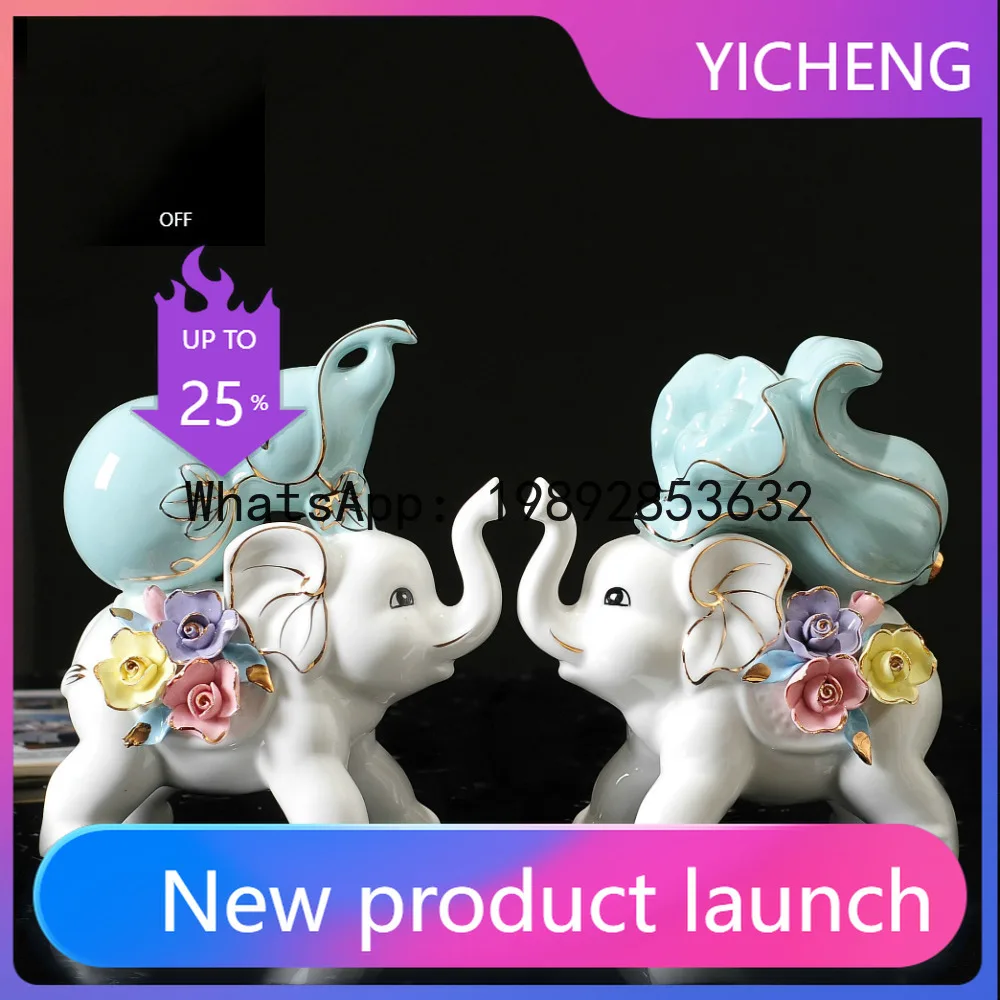 

Yy ceramic elephant ornament pair gourd cabbage home office desktop creative crafts