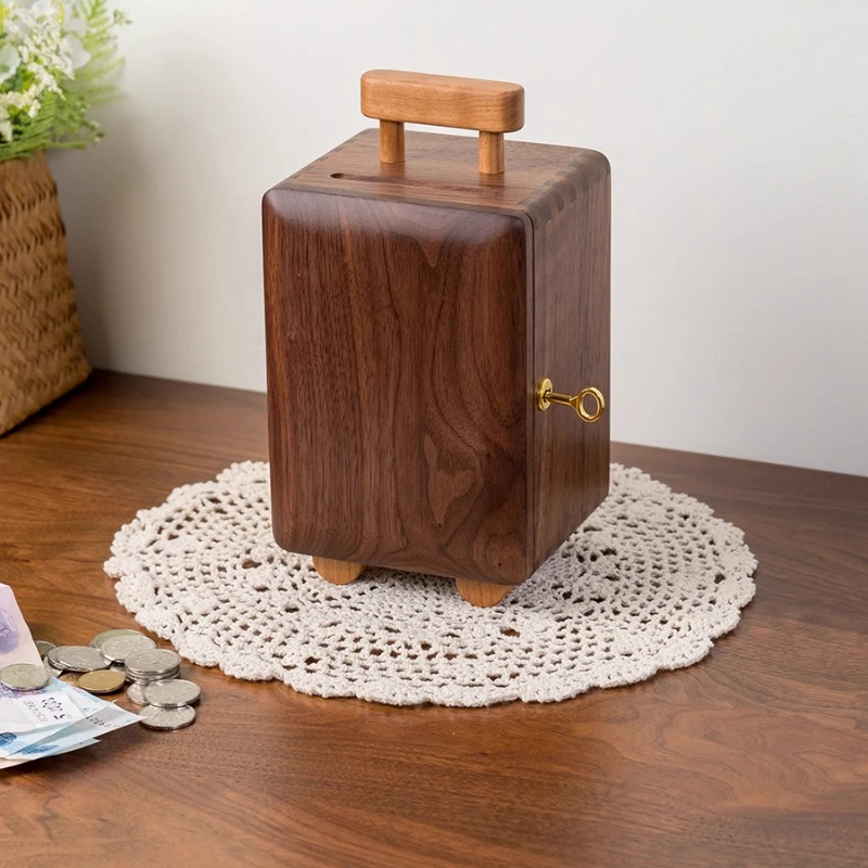 

Creative Black Walnut Coin Bank, Desktop Money Box for Loose Change, Multifunctional Storage Tray, Birthday Gift & Decor