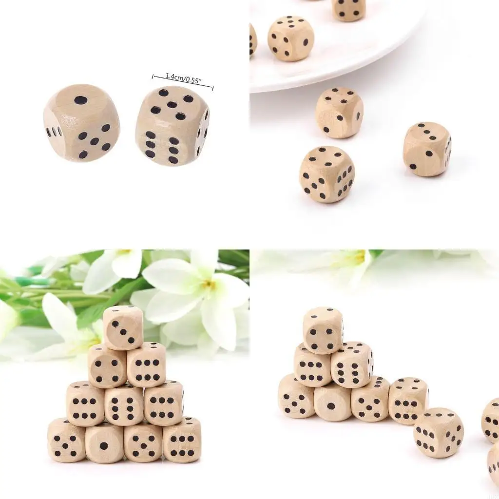 

10Pcs Wooden 14mm 0.55in Square Block 6 Sided Cubes with Rounded Corner