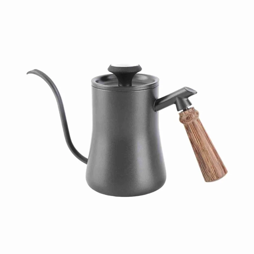 600ml Gooseneck Coffee Kettle Wood Handle Built In Thermometer Stovetop Tea Kettle 304 Stainless Steel Pour Over Coffee Maker