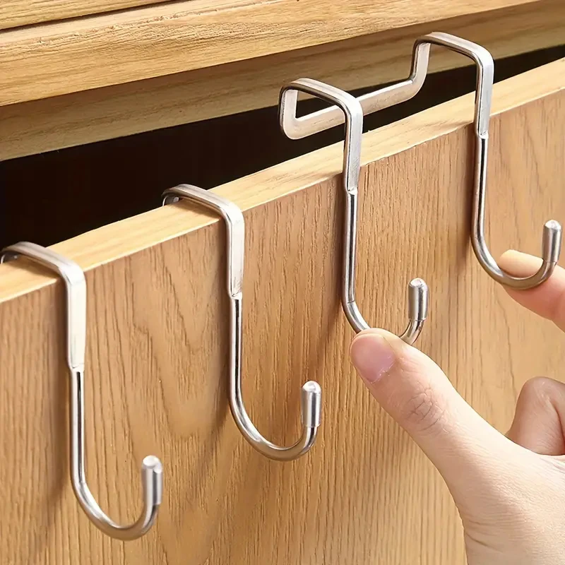 1-8pcs Stainless Steel Double S-shaped Hooks Free Punching Hooks for Kitchen Dorm Door, Wardrobe Shoe Cabinet Home Organization