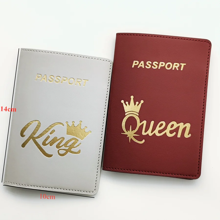 2PCS PU Leather Lovers Passport Cover Case Card Holder Wallet Crown Lightweight Fashion Travel Accessories for Women or Men