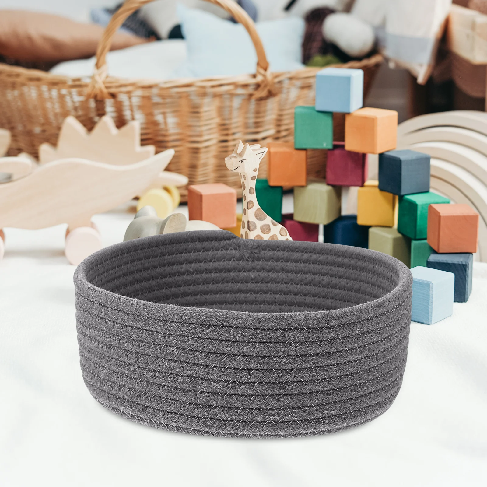 

Cotton Rope Storage Basket Woven Desktop Sundries Box Decorative Organizer Household Storage Container Makeup Woven Basket