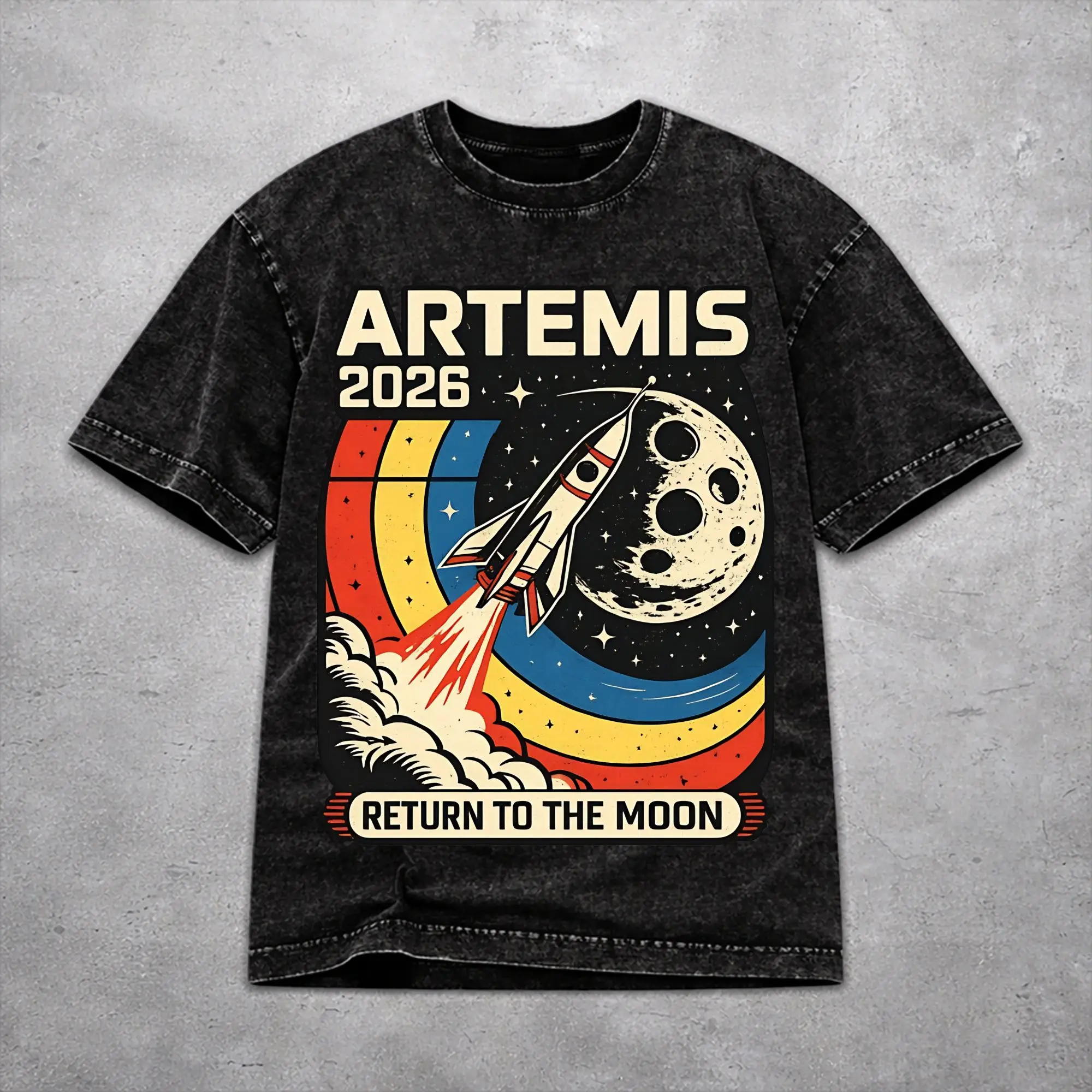Artemis II Mission To The Moon 2026 Artemis 2  T Shirt Vintage Washed Style For Men Women Cotton Tee Shirts Clothing