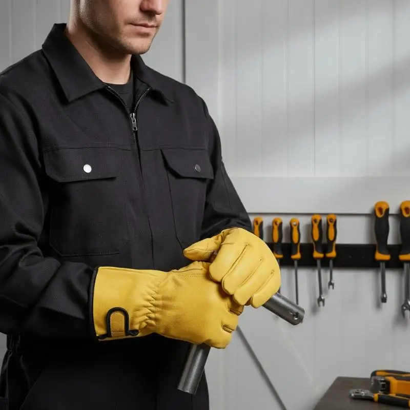 1 Pair Oil Resistant Sheepskin Leather Work Gloves Safety Wearproof Gloves for Welding Gardening Mechanical Operation