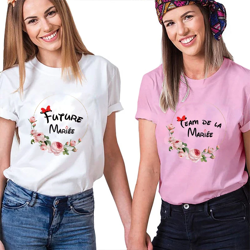 Bridal Shower Wedding T-shirt French Women Bachelorette EVJF Party Tshirt Future Bride Y2k Tshirt Team Bride Bridesmaid Tops