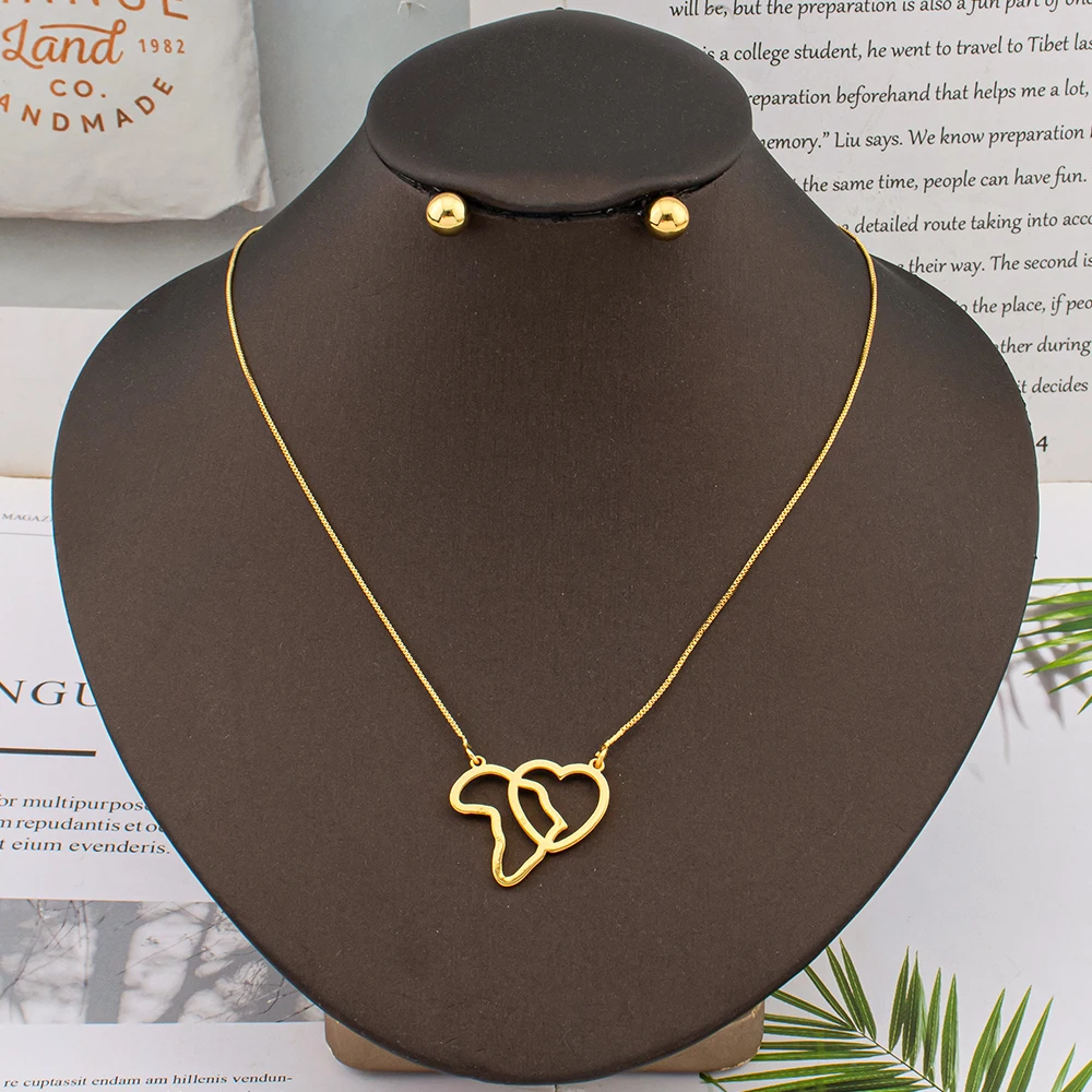 

Bohemian Fashion Italian Women's Jewelry Set Sweet Heart Earrings Small Pendant Girl Necklace Christmas Gift