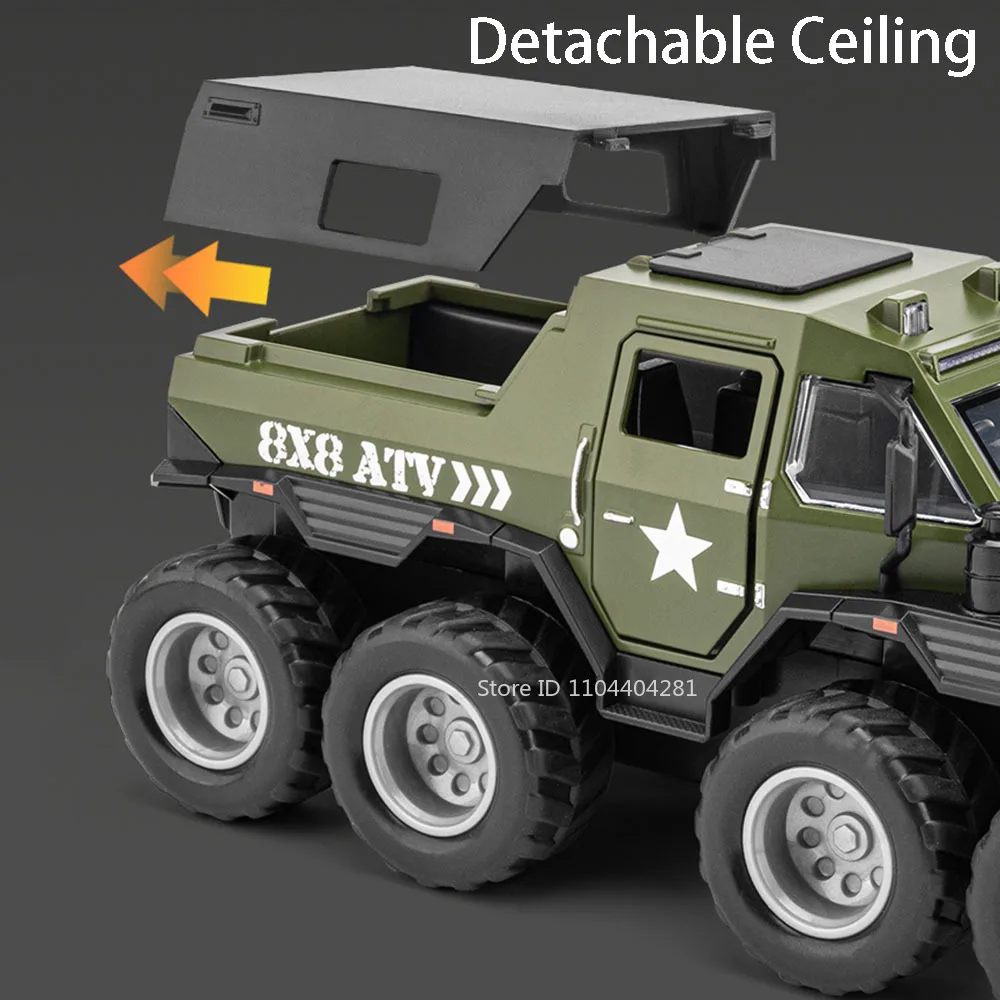 1:32 Russische Avtoros 8x8 Mammoth-Modelle, Druckgussautos, Spielzeug, Türen, geöffnetes Sound, Licht, zurückziehbare Miniaturfahrzeuge, lustiges Geschenk für Jungen