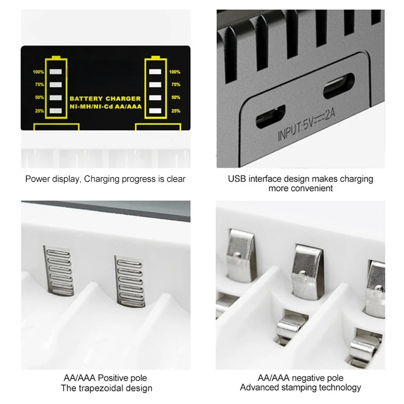 4 Slot Battery Charger Intelligent Fast USB Charger for AAA/AA Rechargeable Ni-MH/Ni-Cd Batteries With LED Indicator Charger