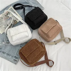 New Plush Fabric Women's Shoulder Crossbody Bag Small Fashion Lambs Wool Fluffy Fur Winter Female Bag Designer Handbags