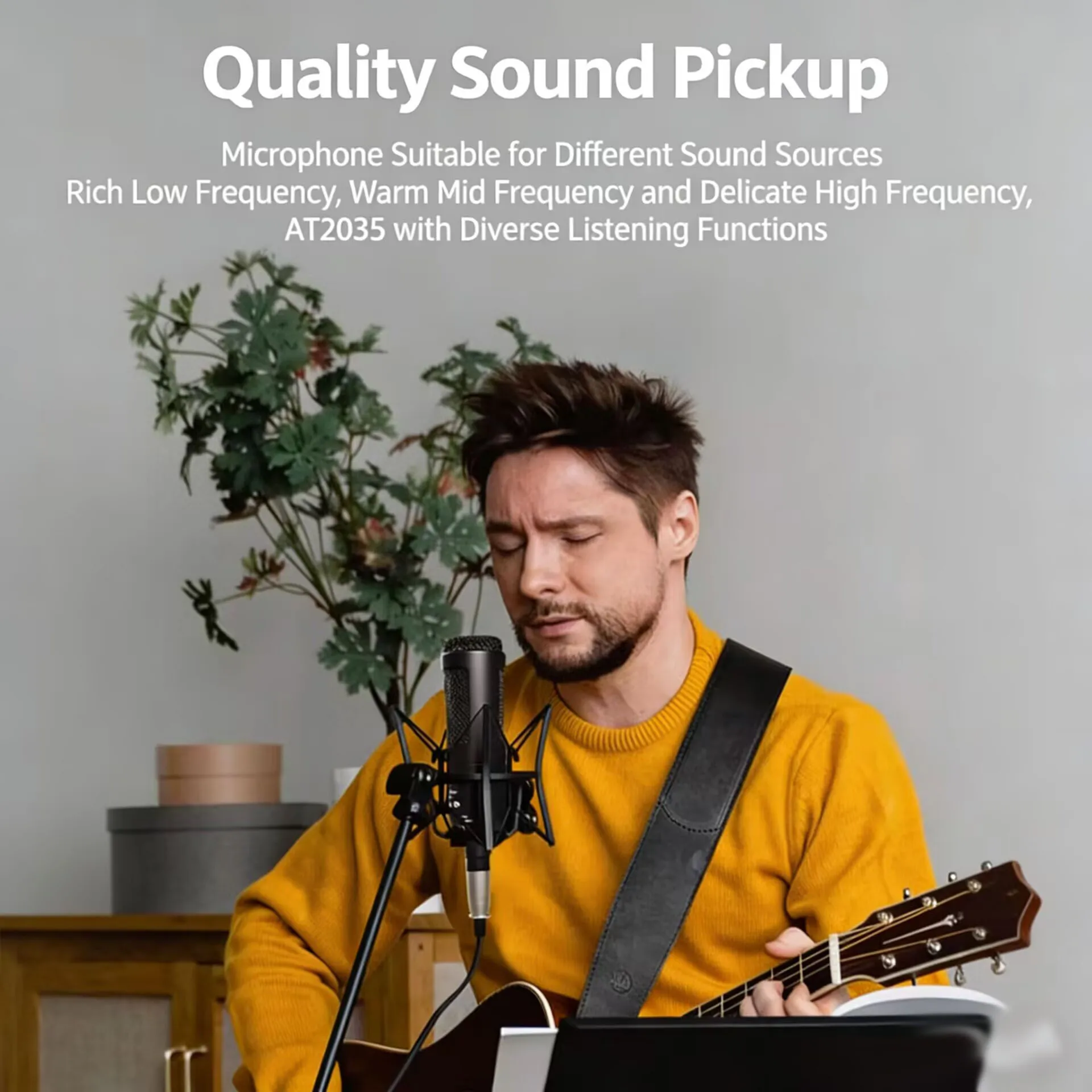 Original Audio-Technica AT2035 Cardioid Condenser Microphone Professional Studio XLR Mic for Recording Podcast view 5