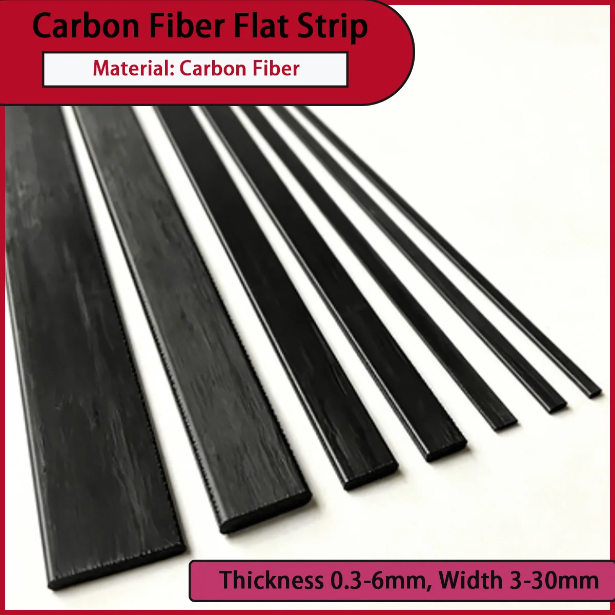 High Strength Carbon Fiber Sheet 0.3-6mm Thick  Carbon Flat Strip Customizable for DIY/Mechanical/Electronic Precision Projects