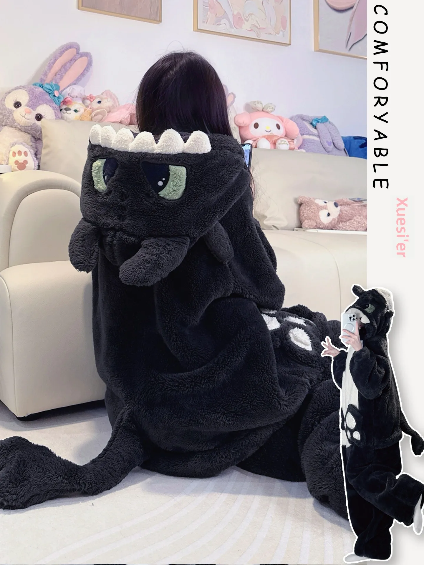 pigiama-in-pile-corallo-spesso-modello-intero-con-cappello-a-tema-cartone-animato-ideale-per-la-casa-e-per-l'uso-all'aperto-caldo-per-l'inverno-abbigliamento-da-casa-unisex-maniche-lunghe
