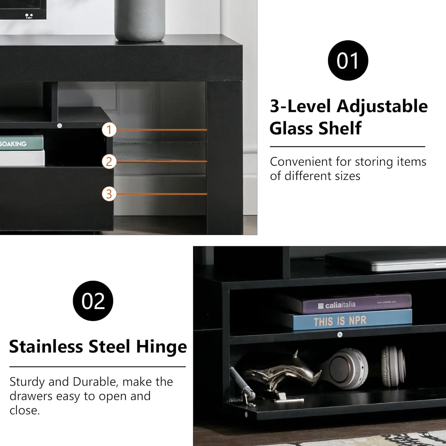 EBELLO 63-Cal wielofunkcyjna szafka TV wsparcie TV półka szafka do przechowywania z wielokolorowym pasek oświetleniowy