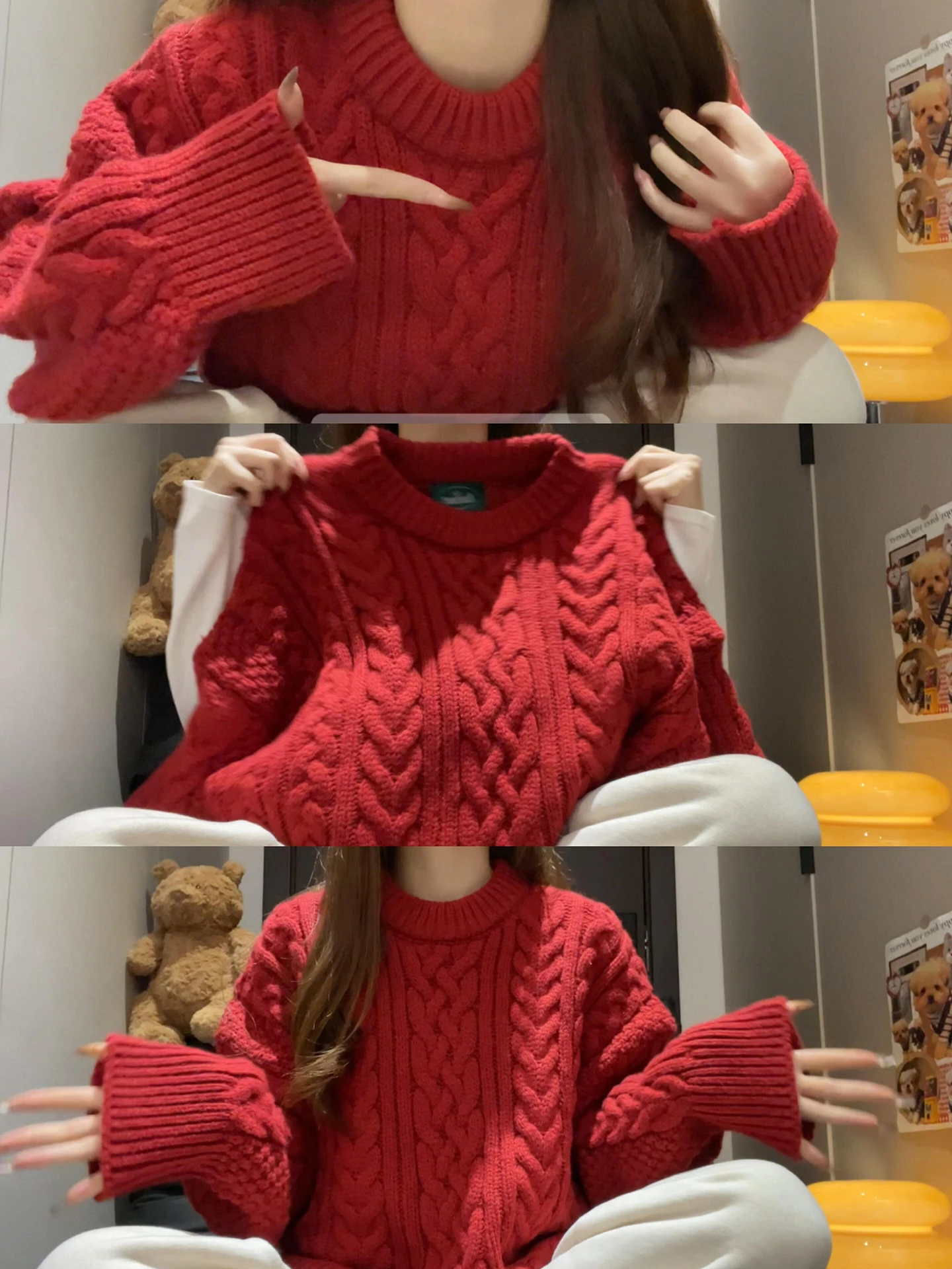 

Red Knitted Sweater Women's Sle Winter Cisas Inner Wear Super Beautiful Turtlene Casual Loose Fit Soft Long Sve