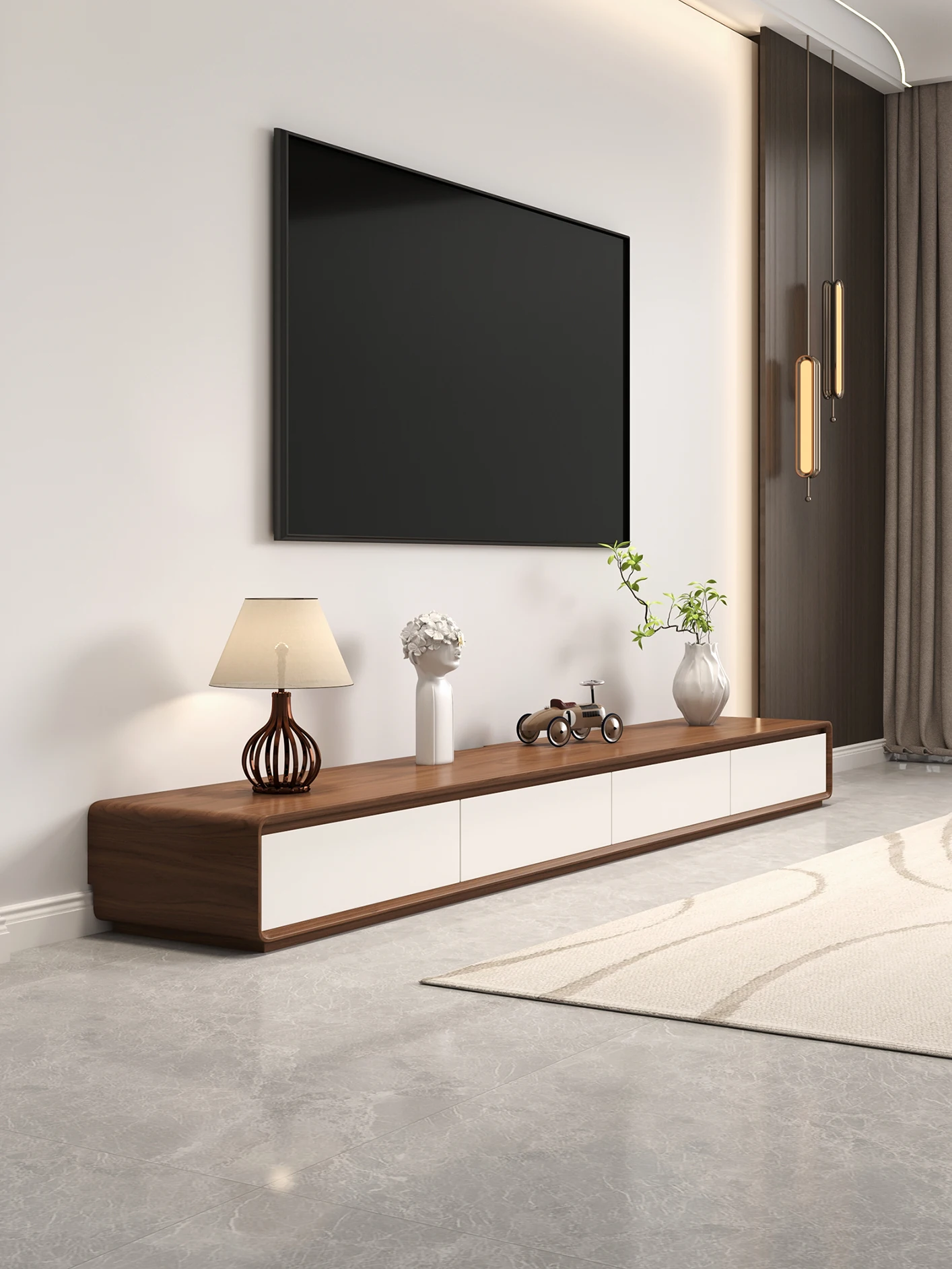 

living room 2025 new TV cabinet living room home walnut floor simple