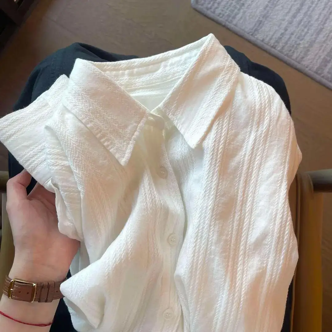 Korean Chic White Vertical Stripes Cardigan Blouse Spring Summer Casual Loose Long Sleeve Thin Shirt Women Single-breasted Blaus