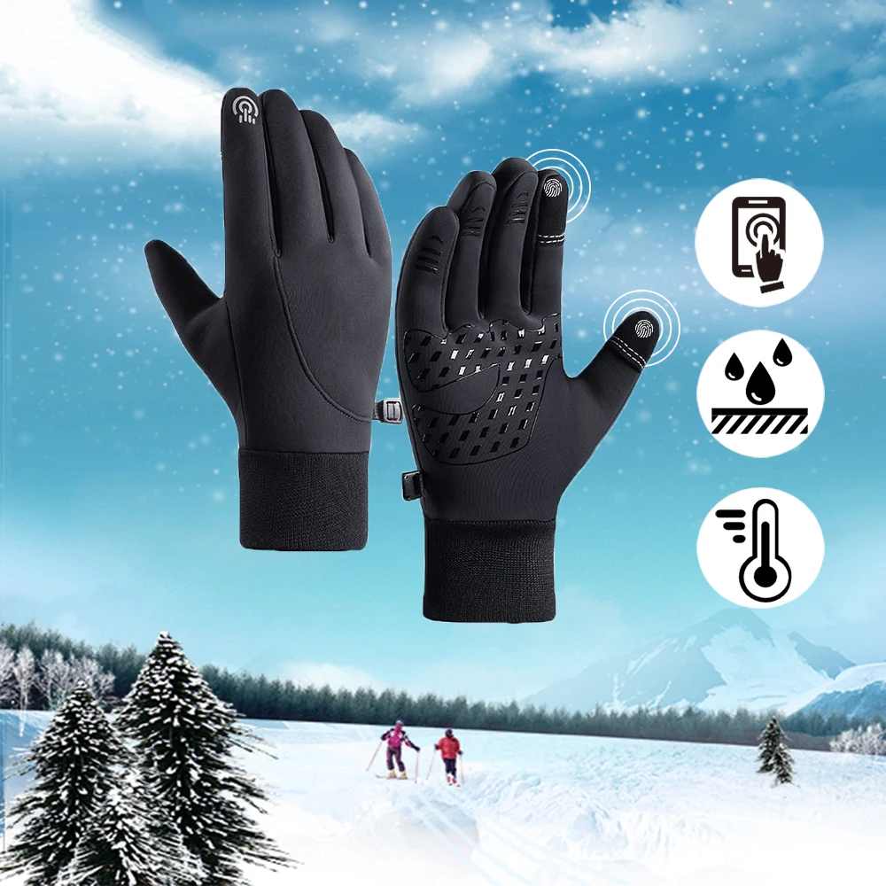 Winter Warm Cycling Gloves Skiing Windproof Gloves Touch Cold Waterproof Fishing Running Driving Snowmobile Outdoor Riding Model