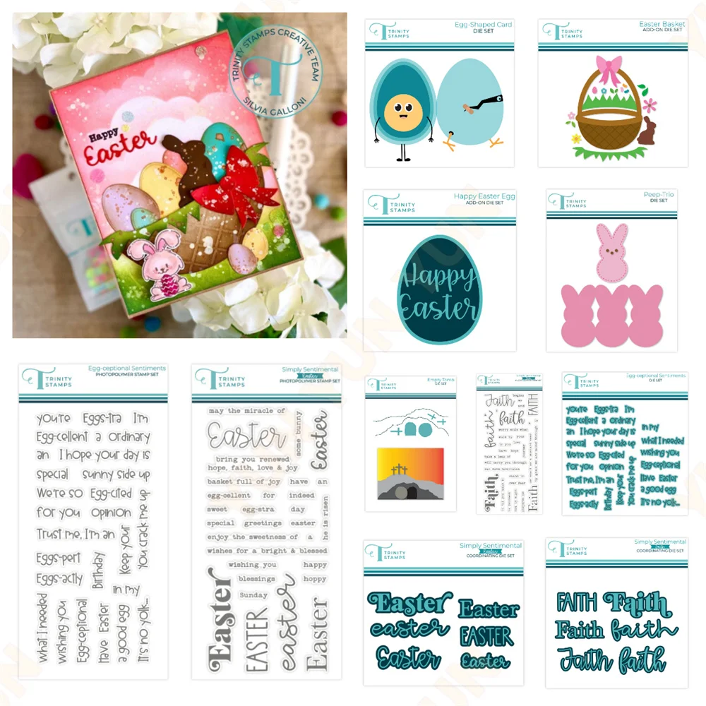 

New 2026 Easter Basket Egg Shaped Simply Sentimental Easter Faith Sentiments Stamps Dies DIY Paper Carft Card Scrapbooking Make