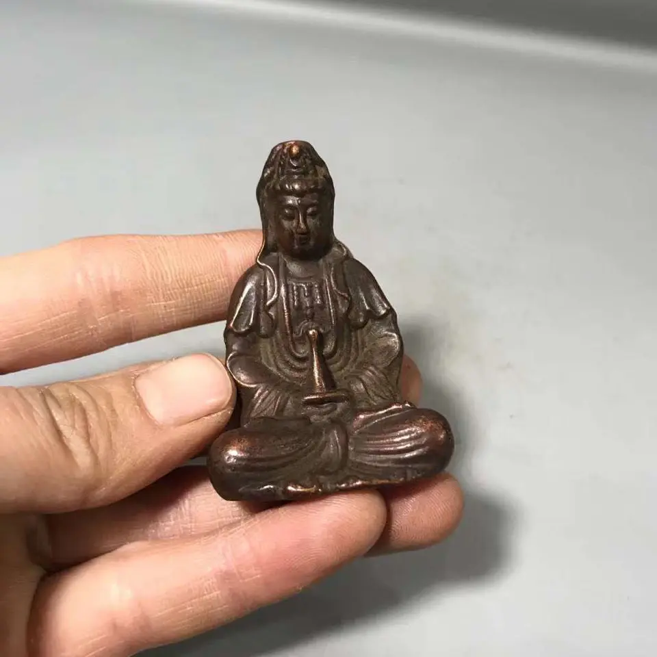 

Padded solid copper Buddha small ornament, copper Buddha handle piece, Guanyin Buddha statue, old bronze statue