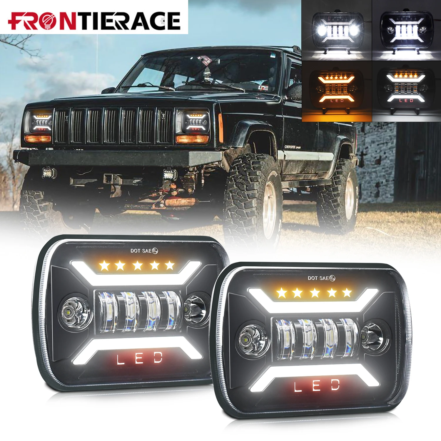 

5x7 Inch Waterproof LED Headlight White DRL Led Headlamp For Toyota Pickup Truck Hi-Lo Beam Halo Accessories