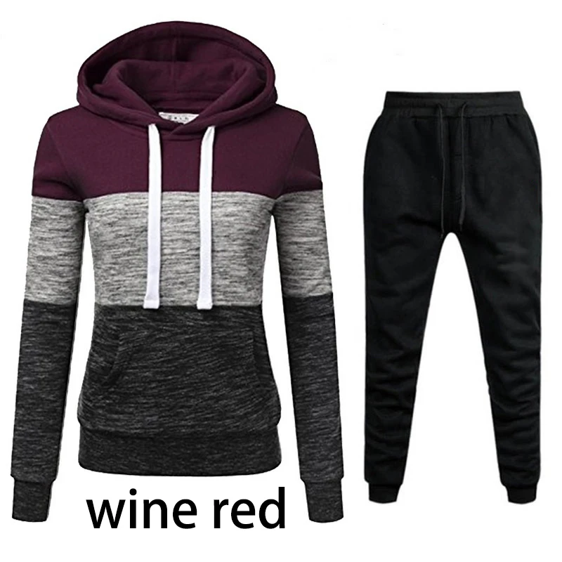 Womens Casual Outfits 2024 Autumn Color Block Versatile Hooded Sweatshirt Jogging Black Sweatpants Fashion Tops Tracksuit