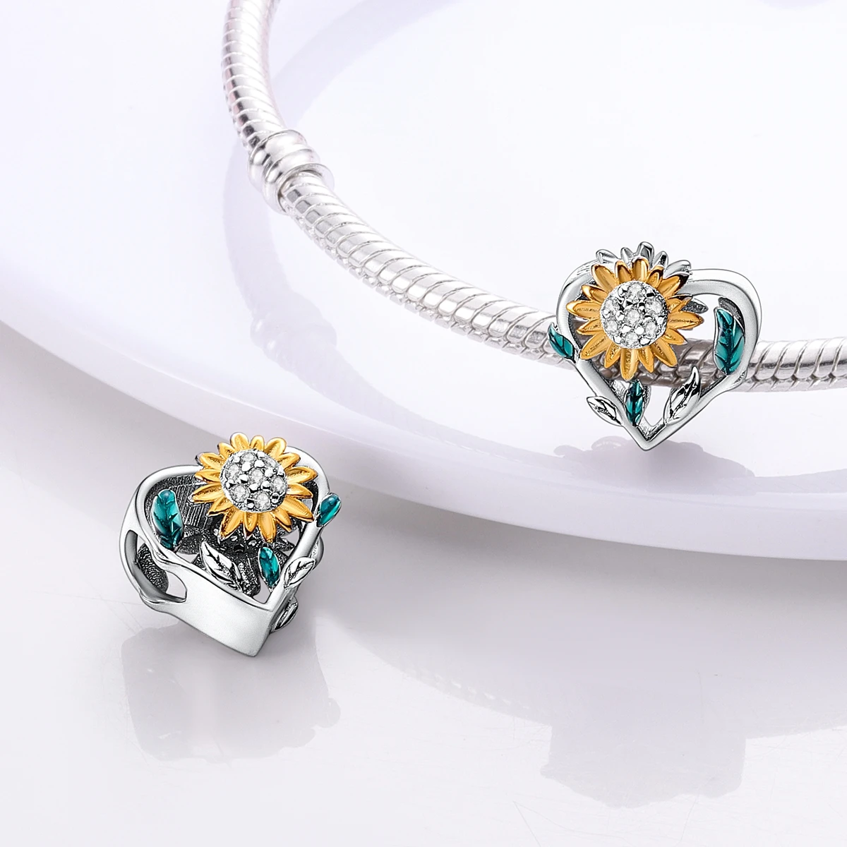 LAZA 1PC Silver Plated Charm Sunflower Beads Fit Snake Chain Bracelet Making Fashion Jewelry image 3