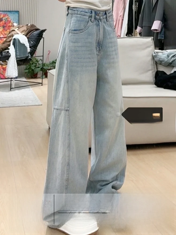 

Джинсы женские с высокой талией, широкими штанинами, в американском стиле, свободного кроя, в пол, винтажный дизайн, весна-лето-осень-зима