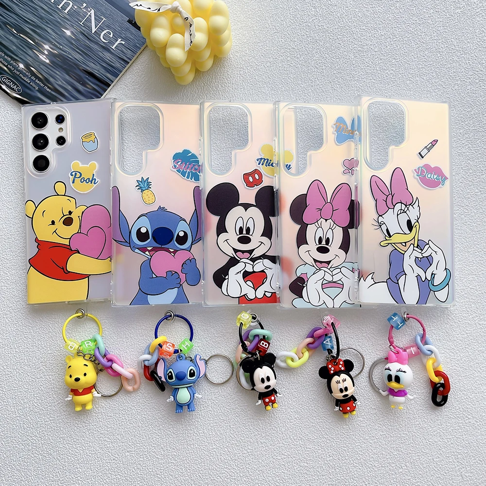 

Cartoon Mickey Minnie Stitch with Pendant Phone Case for Samsung Galaxy S22 S23 S24 FE Plus Ultra A53 A54 A34 5G Back Cover Gift