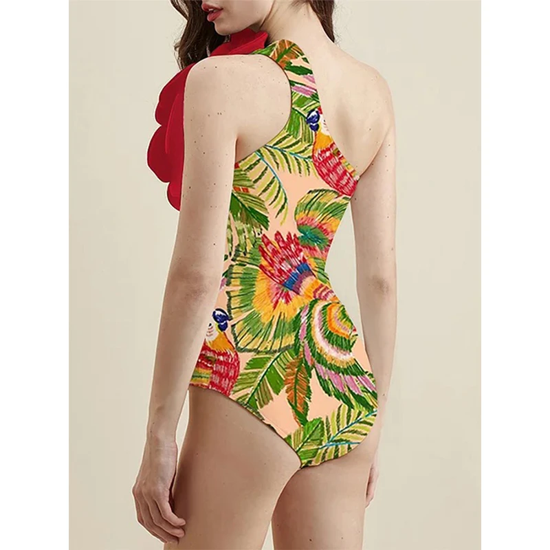 Push-Up-Badeanzug für Damen, 2026, roter Druck, weibliche Bademode, 3D-Blume, brasilianischer Biquini, Neckholder, Badeanzüge, Strandmode