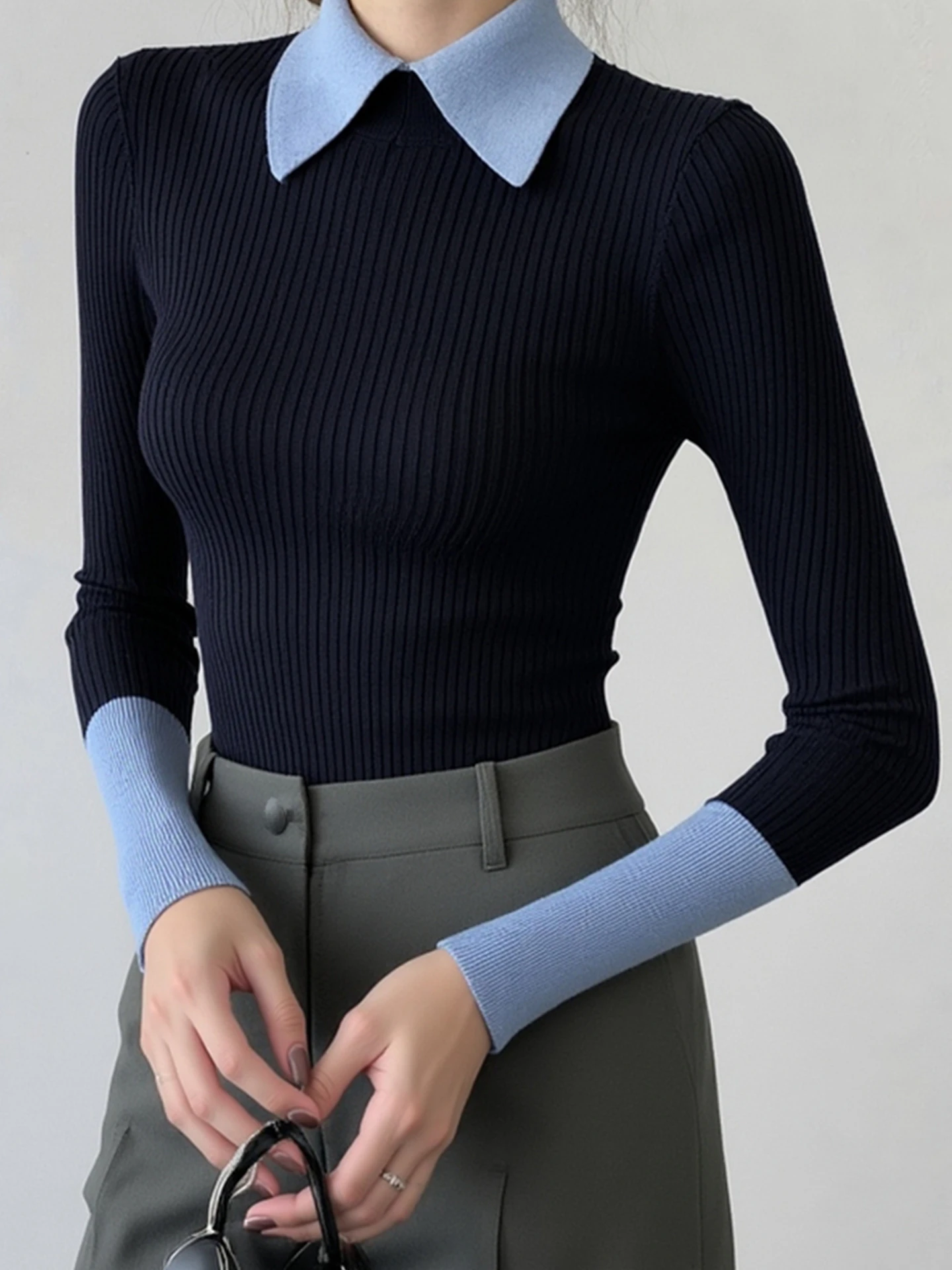 เสื้อไหมพรมถักทรงสลิมฟิต คอวี แขนยาว สไตล์เกาหลี สำหรับผู้หญิง แฟชั่นทันสมัย ช่วยลดอายุ ใส่แล้วดูผอมเพรียว มีไซส์พลัส สำหรับฤดูหนาว