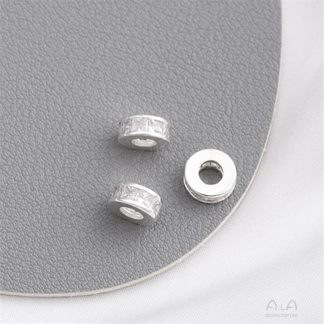 Thick Silver Zircon Bucket Beads Square Partition Beads Large Hole Wheel Beads Waist Road Connectivity DIY Matching Beads 925