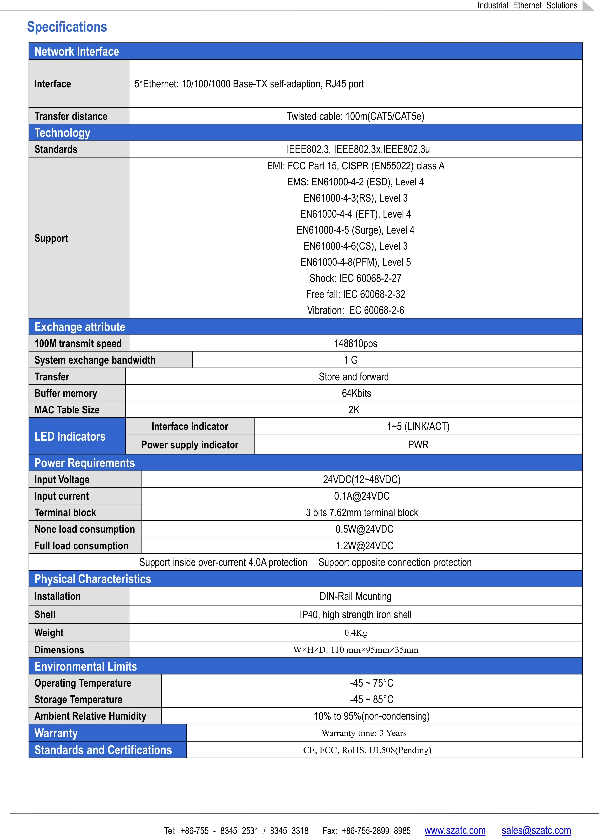 สวิตช์ Gigabit Ethernet อุตสาหกรรมพร้อม 5 พอร์ต (ATC-205G)