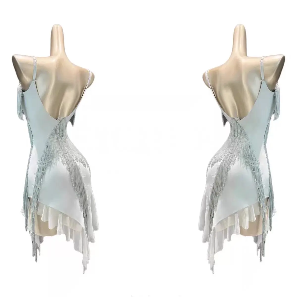 Women's Light Gray Latin Dance Dress with Fringe Tassel for Ballroom Salsa Performance