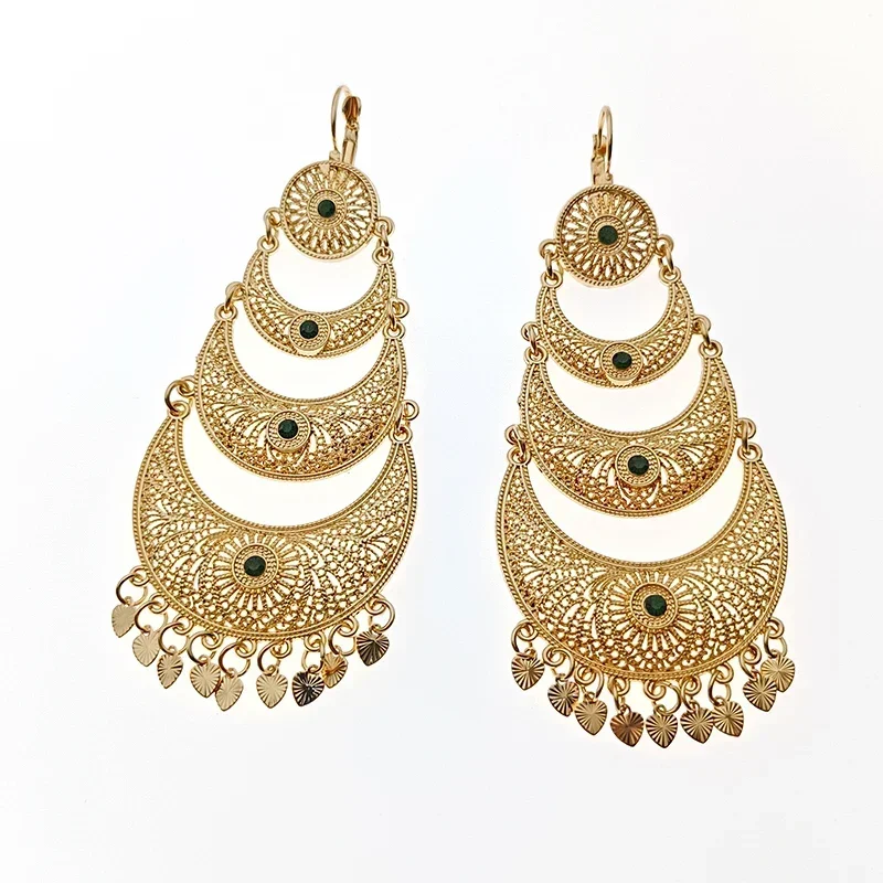 Arabian Women Long Earrings Moon Pendant Traditional Muslim Handmade Luxury Wedding Jewelry Bridal Earrings Women Jewelry Gifts