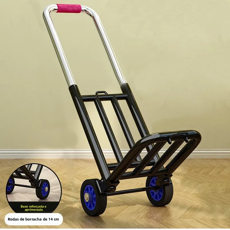 ポータブル軽量手引きショッピングカート家庭用小型トロリー野菜購入用商品運搬車プルロッド付き荷物カート
