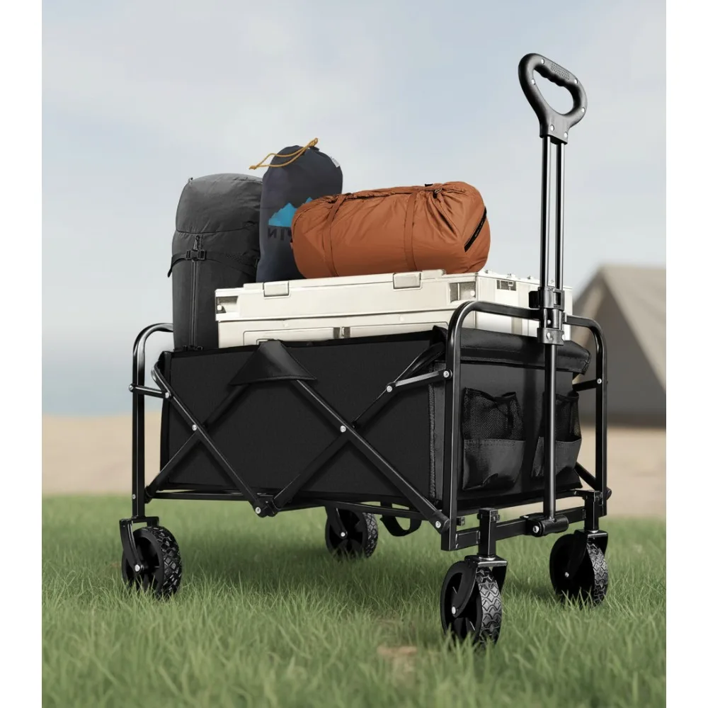 

Foldable Garden Wagon Cart Heavy Duty All-Terrain Wheels Outdoor Utility Cart for Camping Shopping Sports