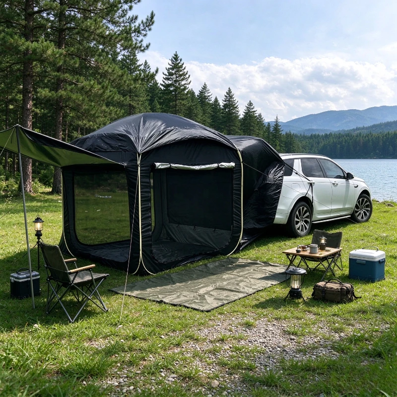 Outdoor car rear tent space storage quick opening tent, bicycle motorcycle black rainproof sunscreen awning
