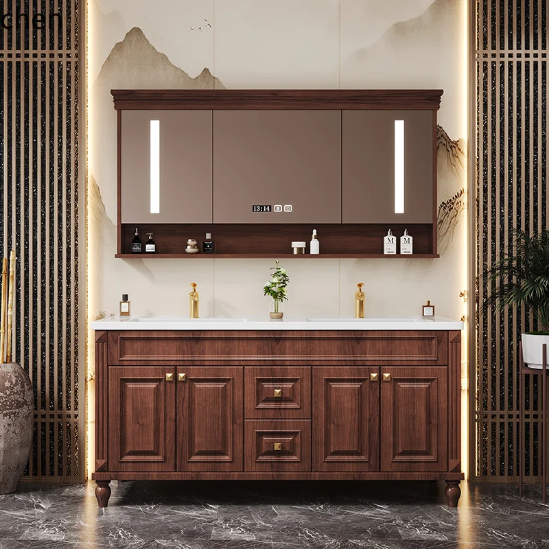 HTT خزانة حمام مزيج السيراميك حوض متكامل مرآة ذكية خزانة حمام مغسلة الحمام #2