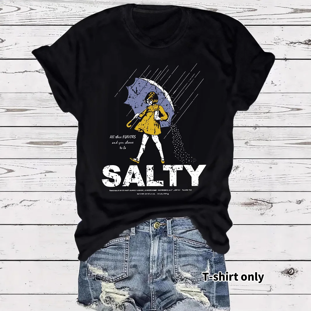 

Summer Women's Short Sleeve T Shirt Salty Meme Girl Umbrella Print Round Neck In Stock Top for Foreign Trade Orders