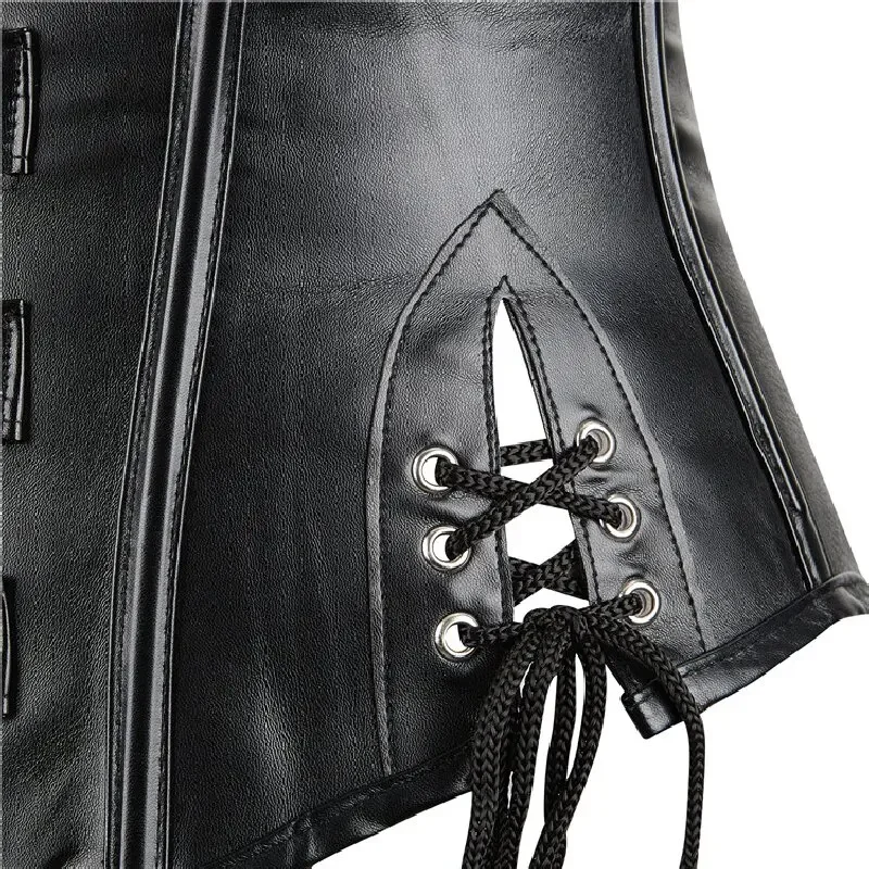 Faux Leather Corset with Halter Strap Women Sexy Buckled Steampunk Bustier Body Shaper Waist Trainer Vest Underbust Corselet