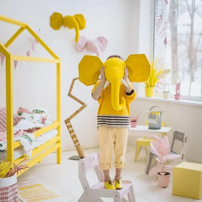 Adorável 3d elefante girafa zebra cabeça de animal boneca de pelúcia quarto do bebê pendurado na parede quarto das crianças decorações para casa ornamento presente