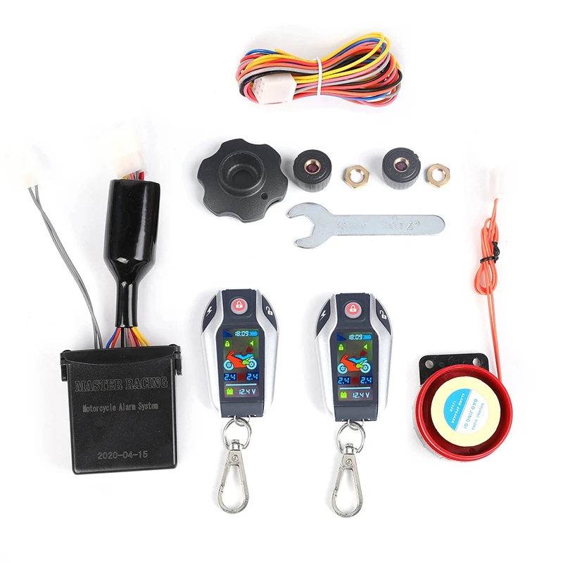 Anti-Theft Digital Motorcycle Alarm System Remote Engine Start Remote Locating LCD With Tire Pressure Alarm System