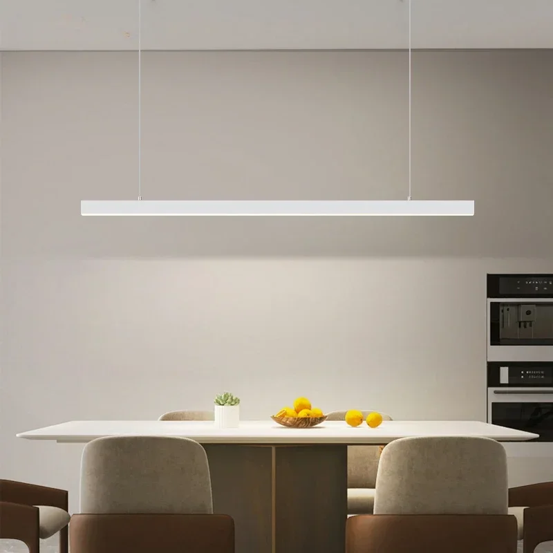 Modern Linear LED Pendant Light Minimalist Long Strip Cord Hanging Lamp for Dining Table Office Room Lighting