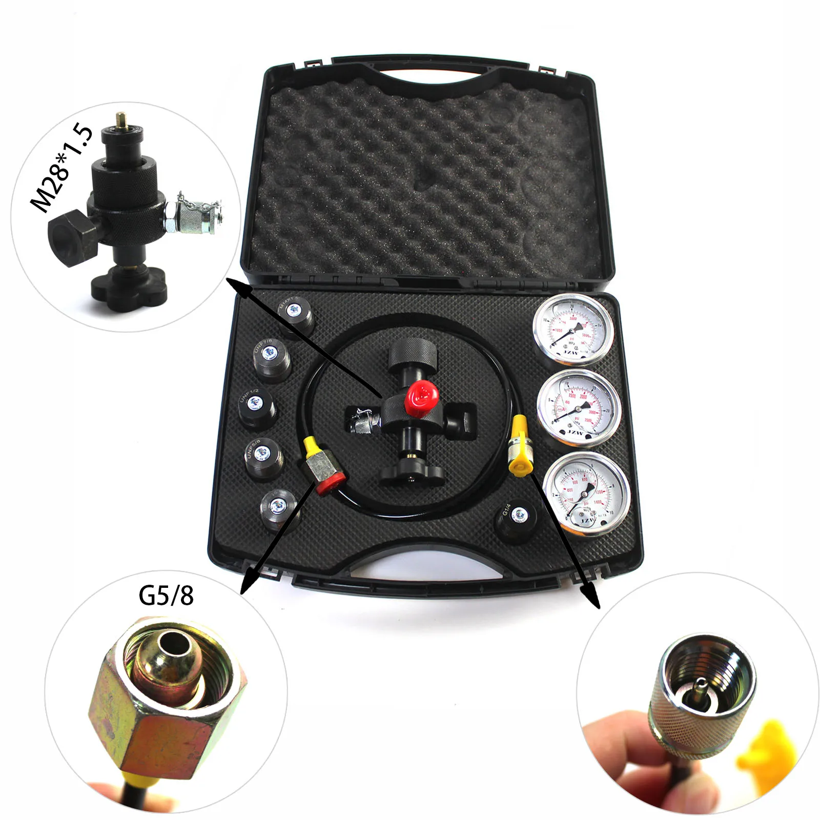 Hydraulic Gauge Test Kit Hydraulic Nitrogen Accumulator Charging System Gauge Pressure Test Kit Construction Machinery Parts