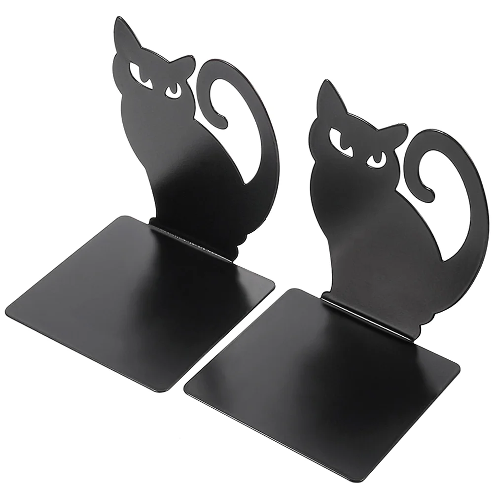 2 Pcs Books Cases Black Cat Bookend Decorative Organizer Metal 12x115x148cm Iron Shaped Stands Study Holders Desktop Ends